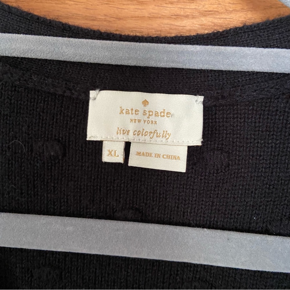 Kate Spade black ruffle dot wool blend cardigan sweater - Picture 4 of 5